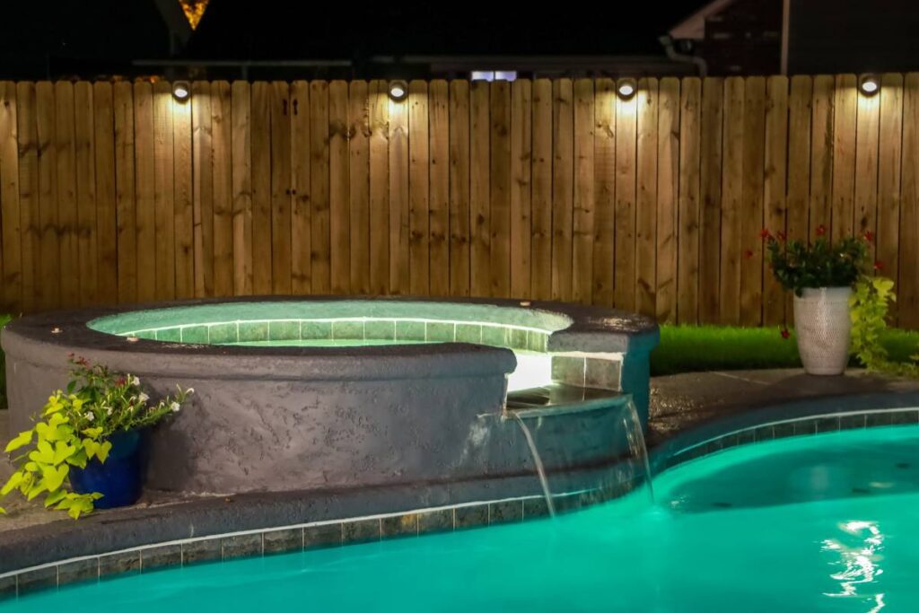 A hot tub privacy fence near Nicholasville, KY, in the backyard of a home